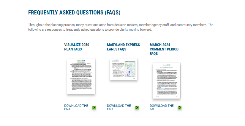 Visualize 2050 website FAQs resource list